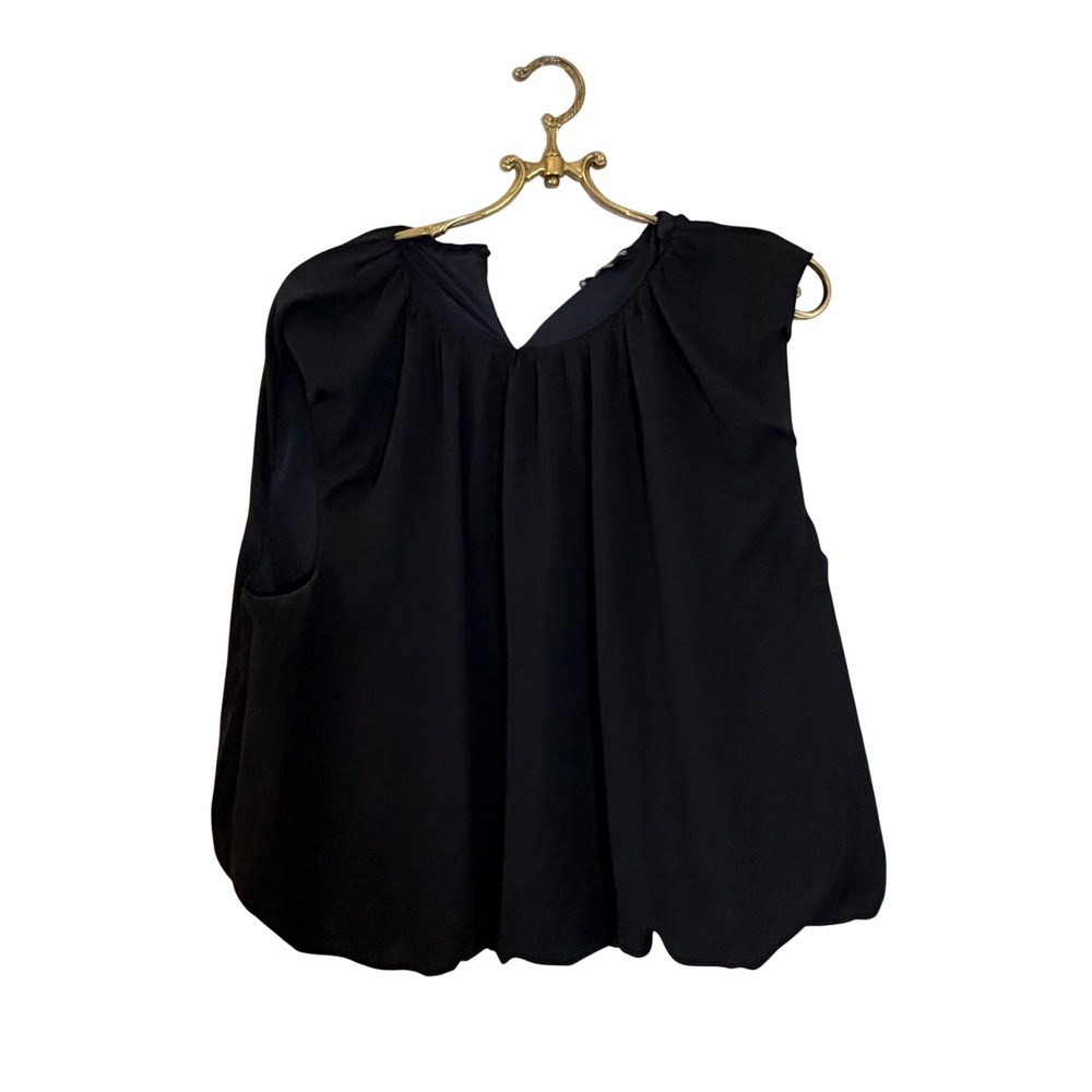 Madewell Black Pleated V-Neck Bubble Hem Sleeveless Top Size 14 NT236